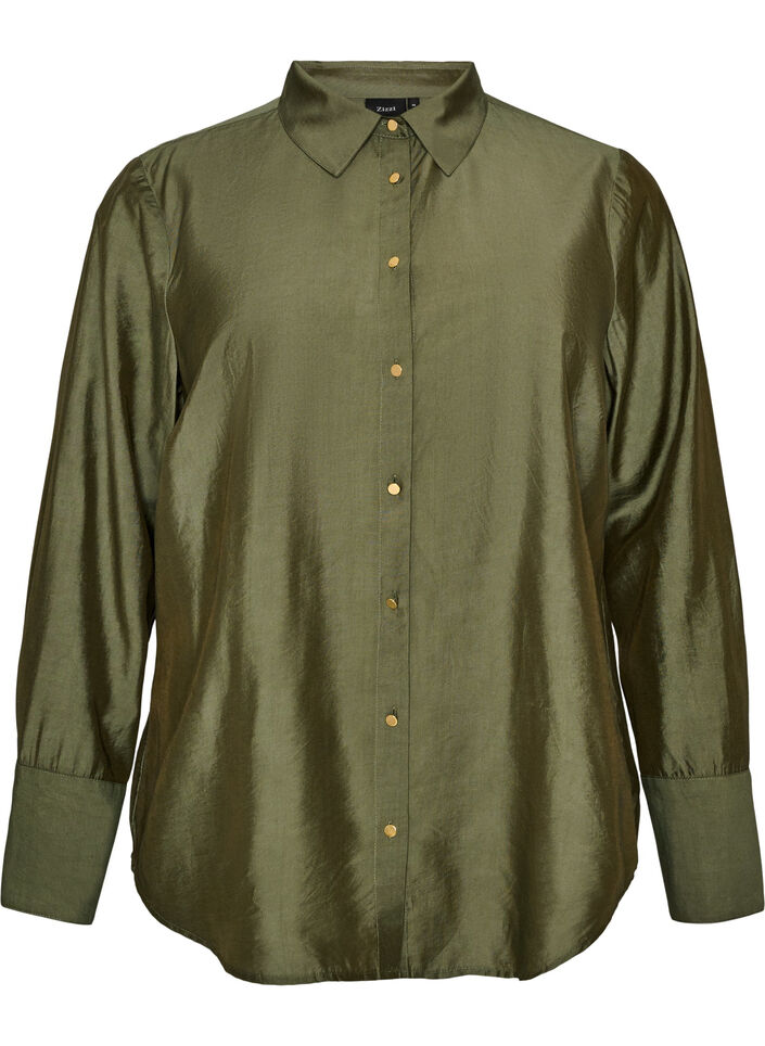 Bluse aus Viskose mit goldenen Kn&ouml;pfen, Gr&uuml;n, Packshot image number 0