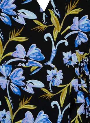 Bedrucktes Wickelkleid mit kurzen Ärmeln, Black Blue Flower, Packshot image number 2