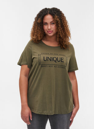 Kurzarm T-Shirt aus Baumwolle mit Aufdruck, Ivy Green/Unique, Model image number 0