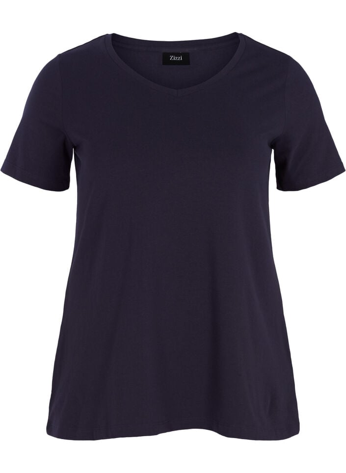 Einfarbiges basic T-Shirt aus Baumwolle, Blau, Packshot image number 0