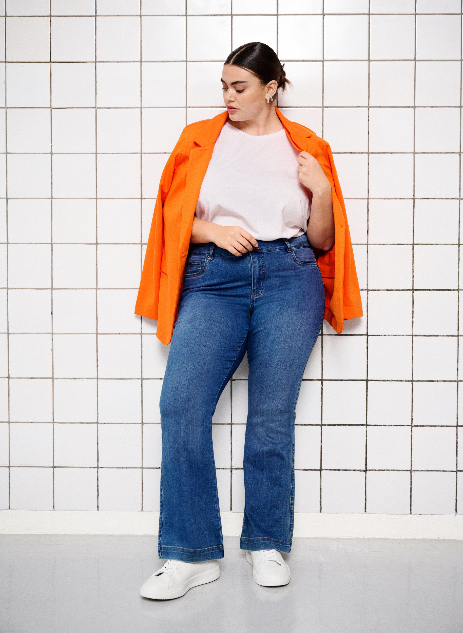 Zizzi Schlichter Blazer mit Knopf und Dekorationstaschen, Mandarin Orange, Image image number 1