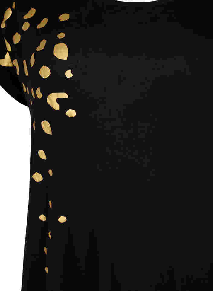 Kurzärmeliges Viskose-T-Shirt mit Golddruck, Black Gold , Packshot image number 2