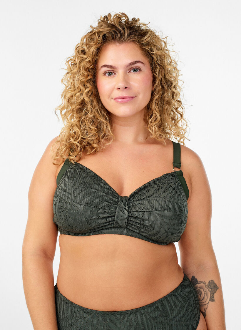 Bikini Top mit strukturiertem Mesh und herausnehmbarer Polsterung, Gr&uuml;n, Model image number 0