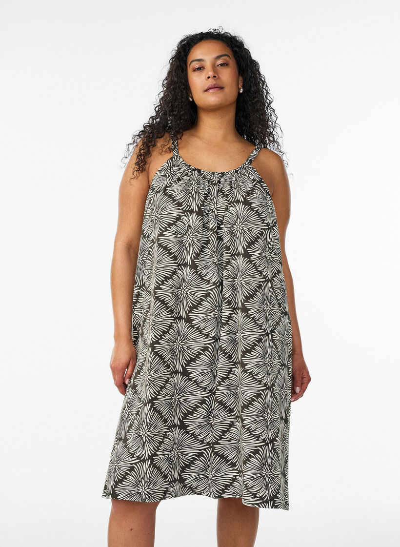 Midi-Tr&auml;gerkleid aus Bio-Baumwolle, Schwarz, Model image number 0