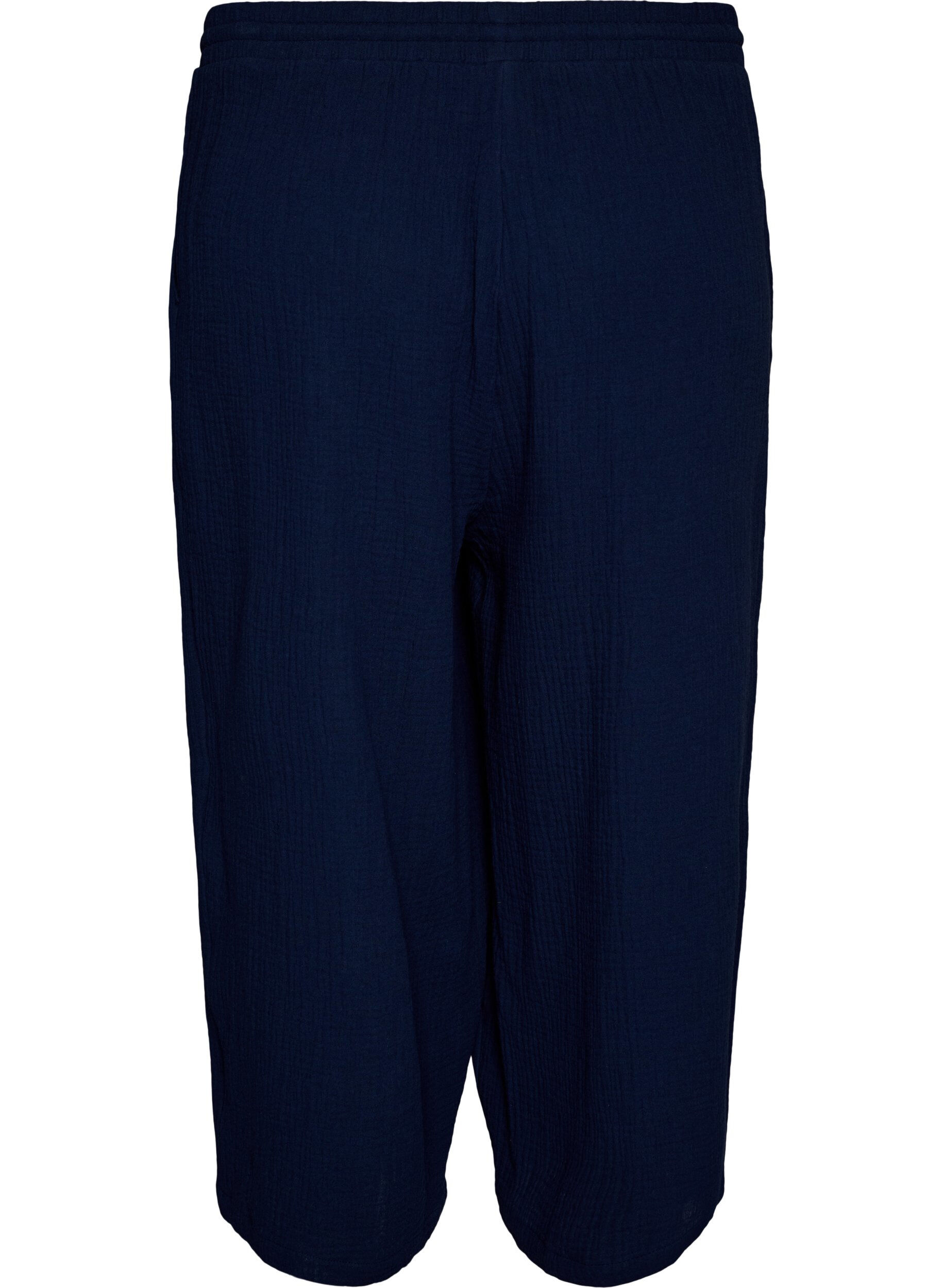 Zizzi Culotte-Hose aus Baumwollmusselin mit hohem Bund, Blau, Packshot image number 1