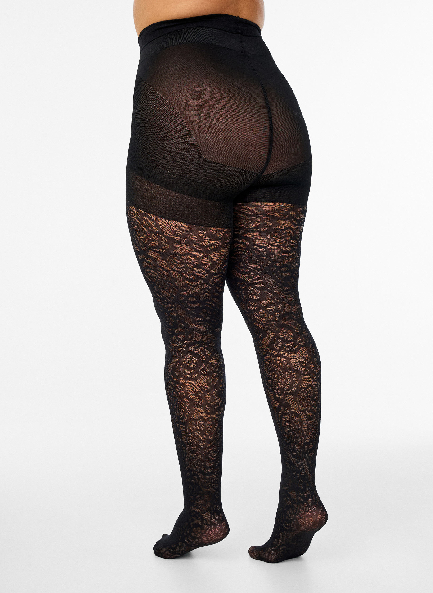 Zizzi 70 den Push-up-Strumpfhose mit Rosenmuster, Schwarz, Packshot image number 1