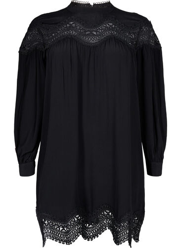 Viskose-Kleid mit Stickerei, Black, Packshot image number 0