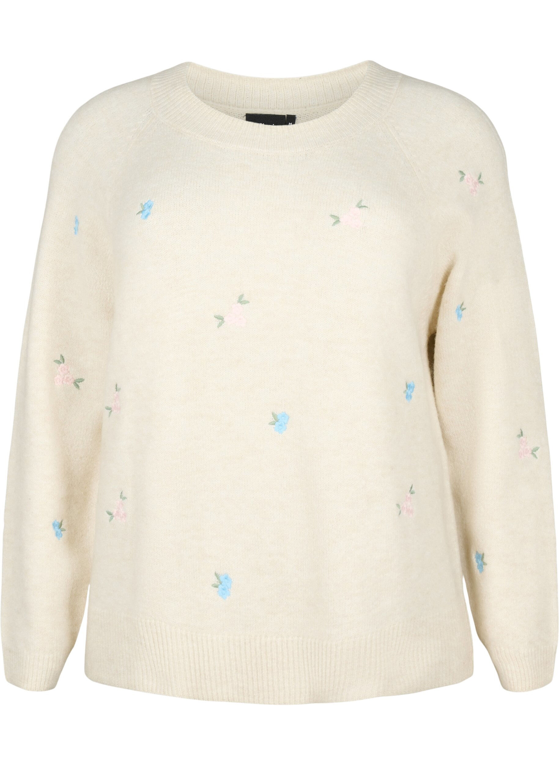 Zizzi Strickpullover mit gestickten Blumen, Birch Comb, Packshot image number 0