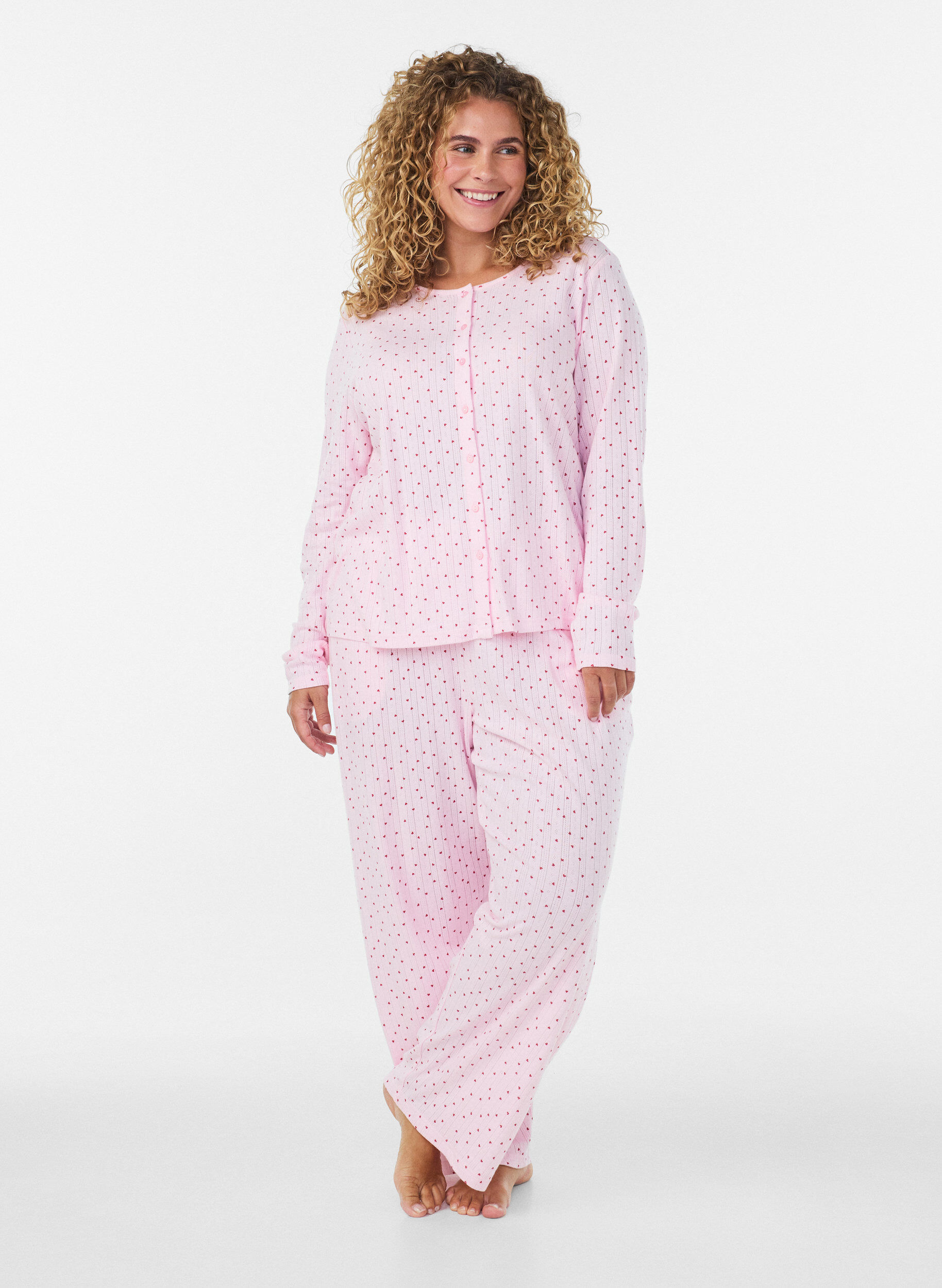 ZizziPyjamahose aus Bio-Baumwolle mit Lochstickerei, Pink, Model image number 0