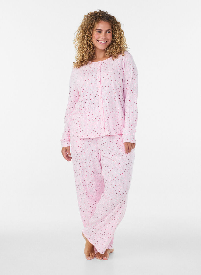 Pyjamahose aus Bio-Baumwolle mit Lochstickerei, Pink, Model image number 0