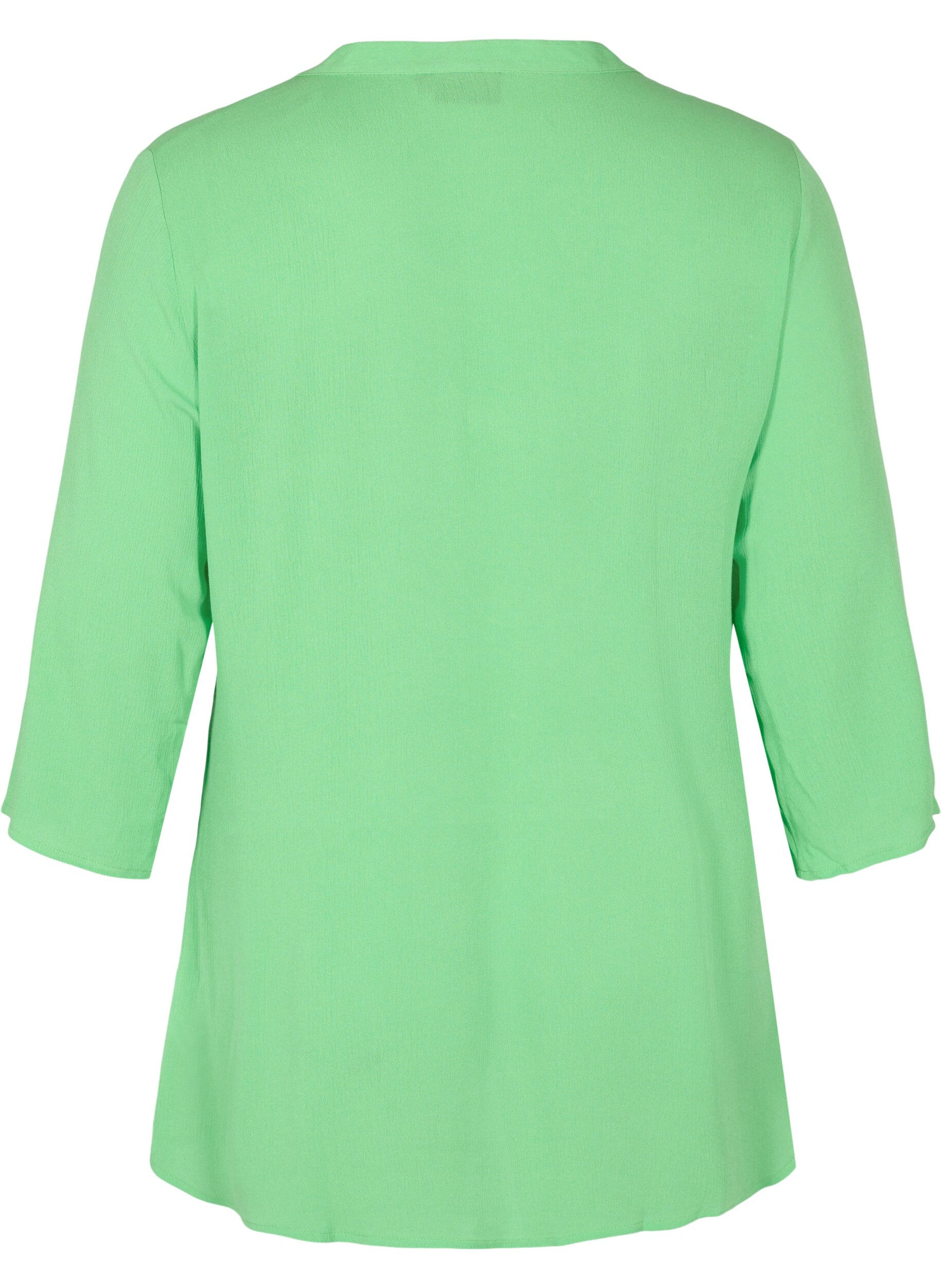 Zizzi Viskosebluse mit 3/4-&Auml;rmeln und V-Ausschnitt, Summer Green, Packshot image number 1