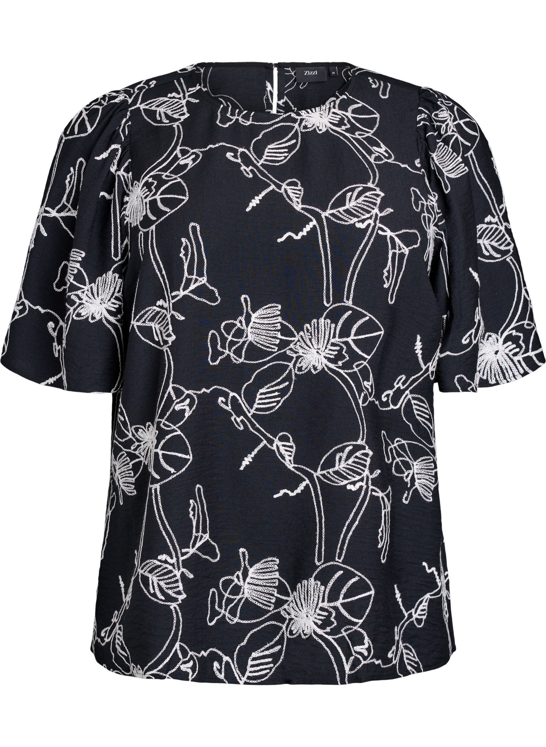 Kurz&auml;rmelige Bluse mit Stickmuster