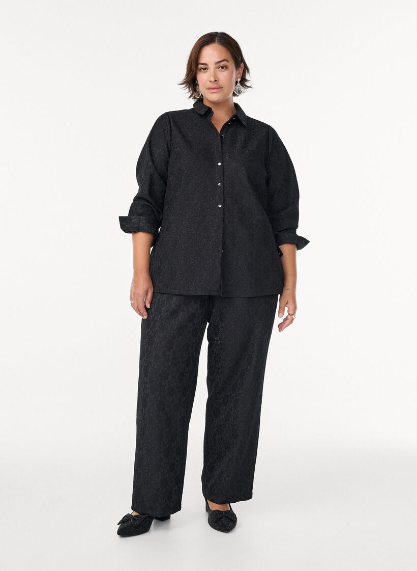 Bluse mit Spitzenstruktur und Glitzerfaden, Schwarz, Model image number 1