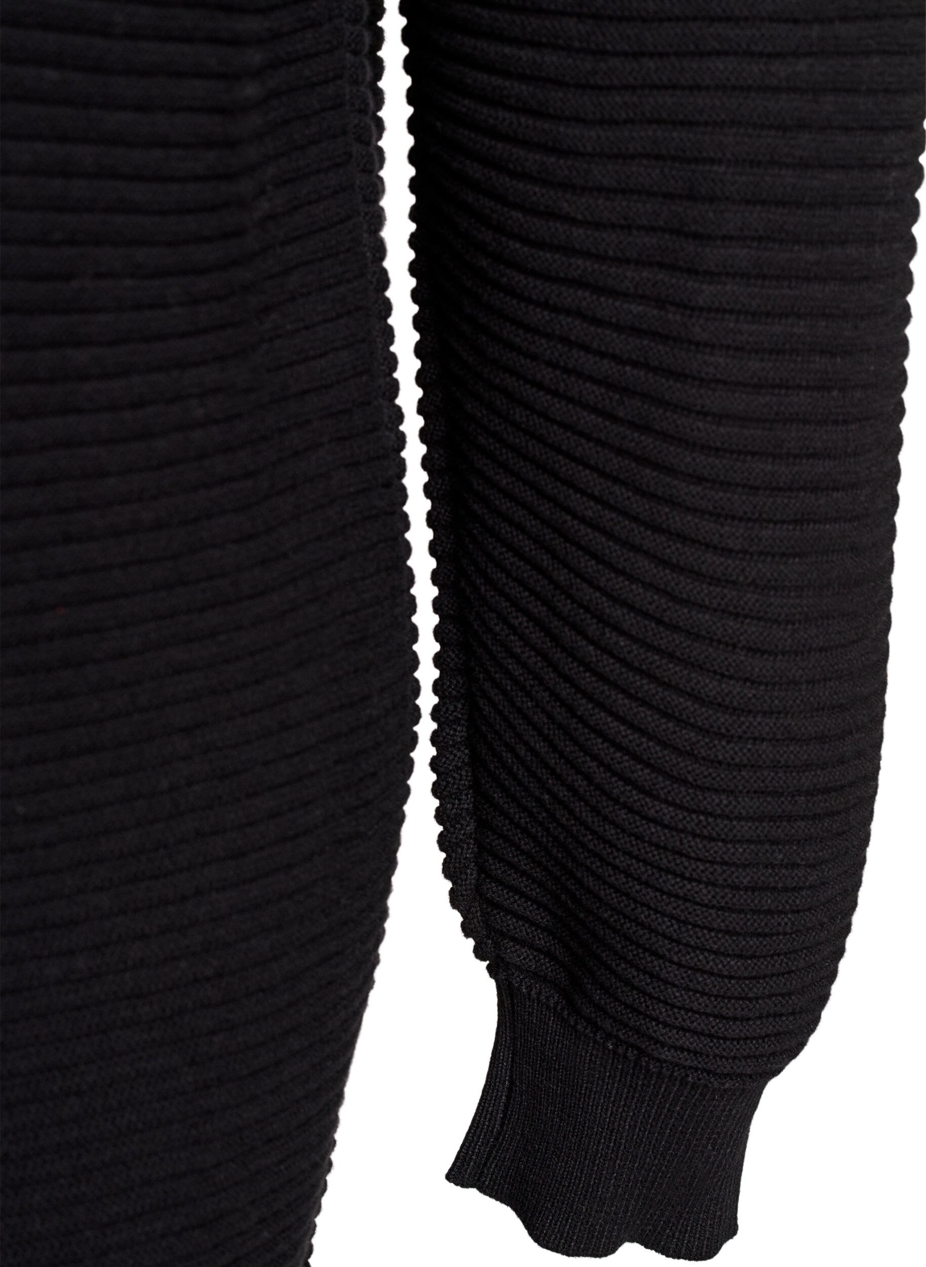 Zizzi Lange, gerippte Baumwoll-Strickjacke, Schwarz, Packshot image number 4