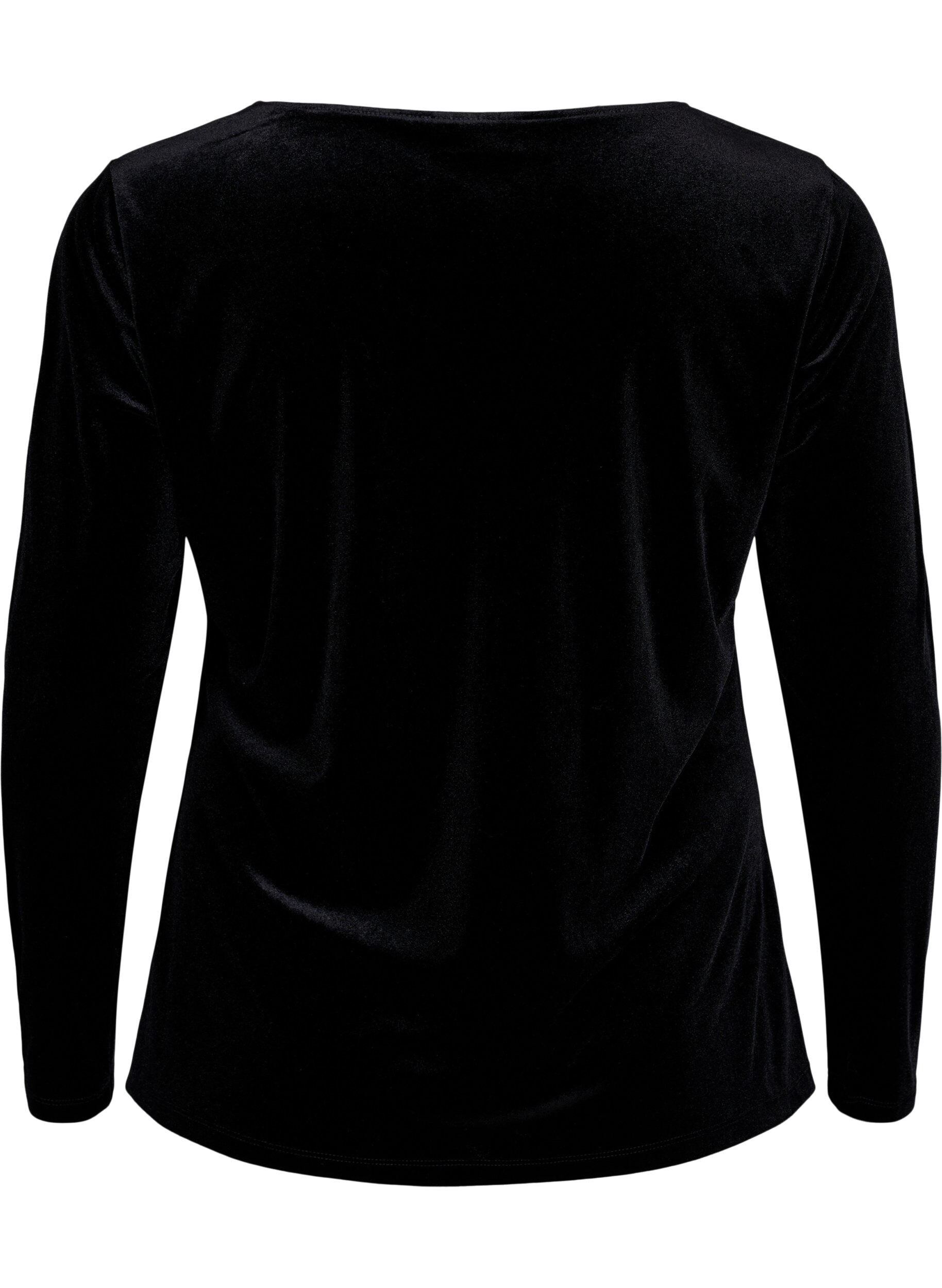 Zizzi Veloursbluse mit langen &Auml;rmeln, Black, Packshot image number 1