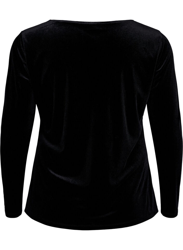 Veloursbluse mit langen Ärmeln, Black, Packshot image number 1