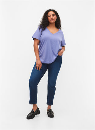 Kurzärmeliges T-Shirt mit V-Ausschnitt, Lavender Viloet, Model image number 2