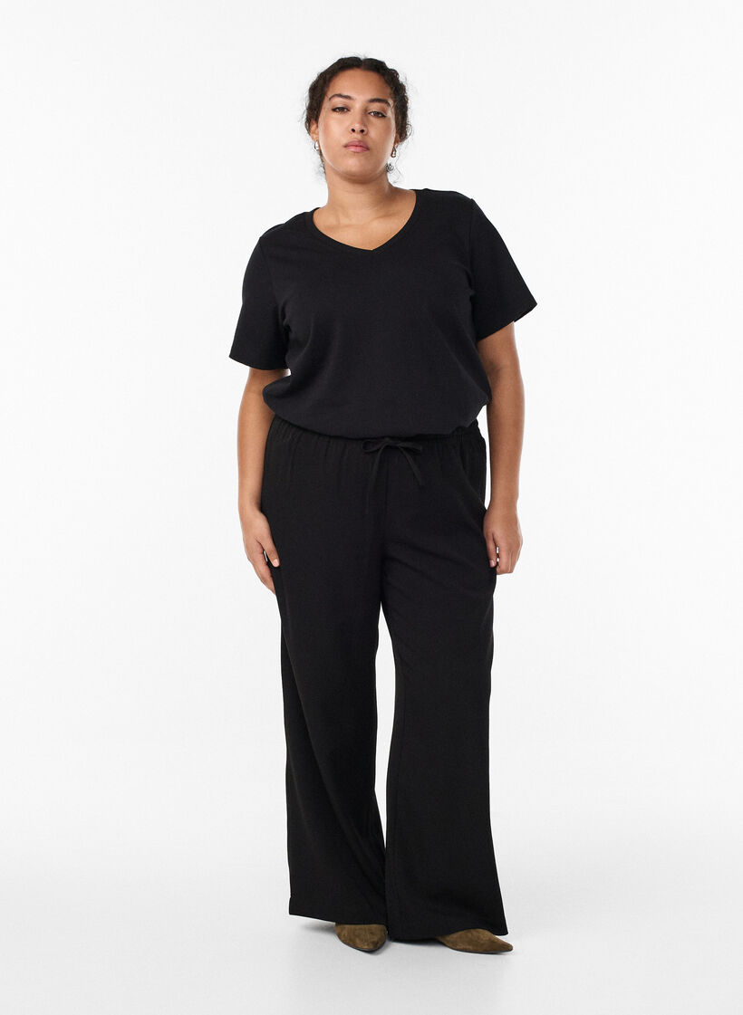Wide-Leg-Hose mit hoher Taille, Schwarz, Model image number 0