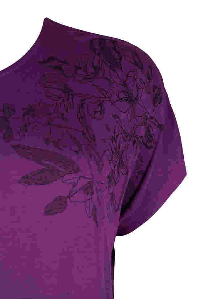 Kurzärmeliges Viskose-T-Shirt mit Blumendruck, Grape Juice Flower, Packshot image number 3