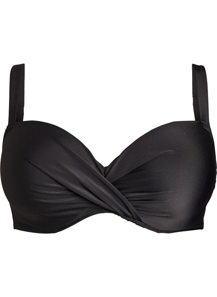 Bikinioberteil mit B&uuml;gel und Raffung, Schwarz, Packshot image number 0