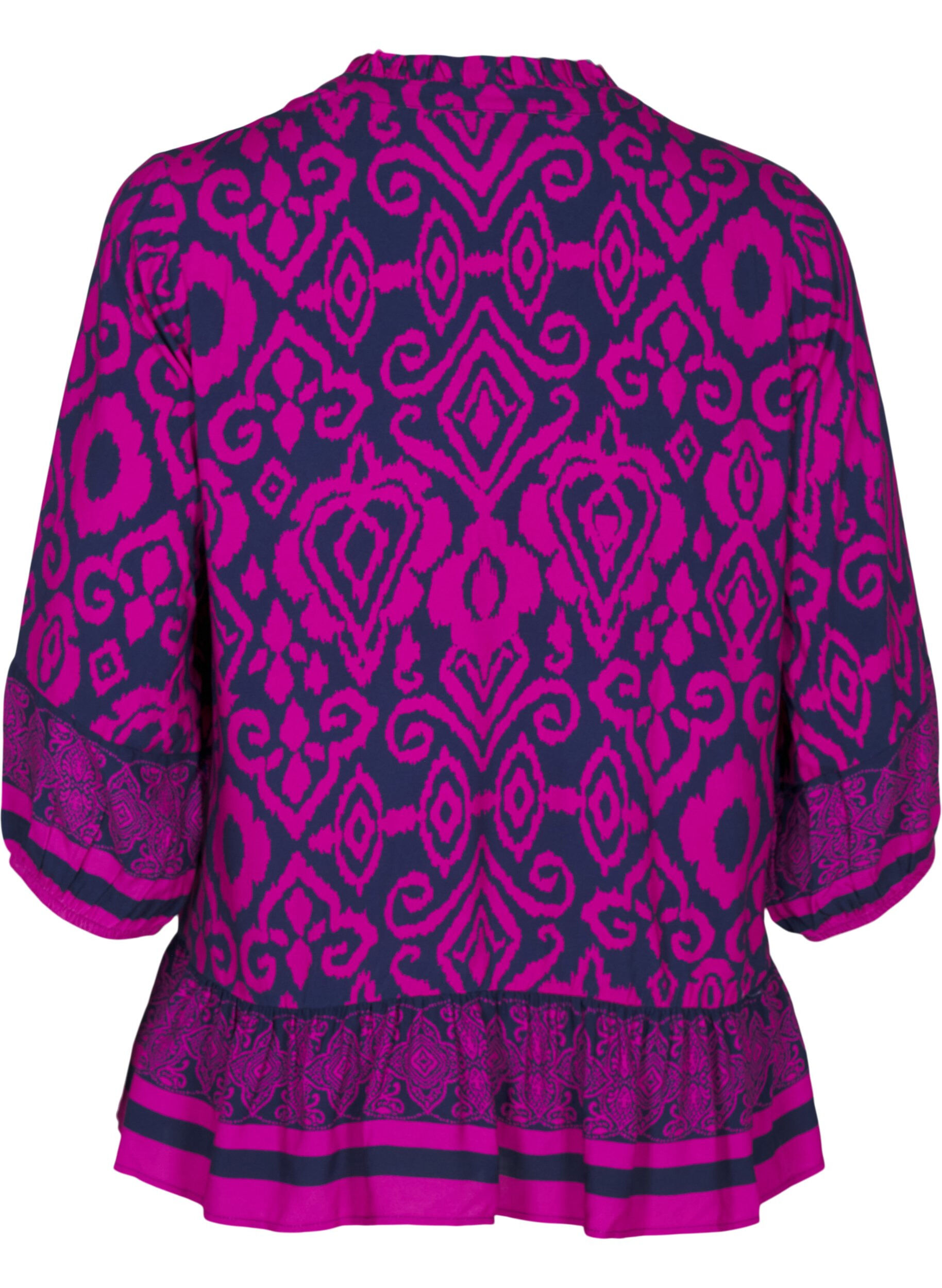 Zizzi Bluse mit Print und 3/4-&Auml;rmeln, Blau, Packshot image number 1