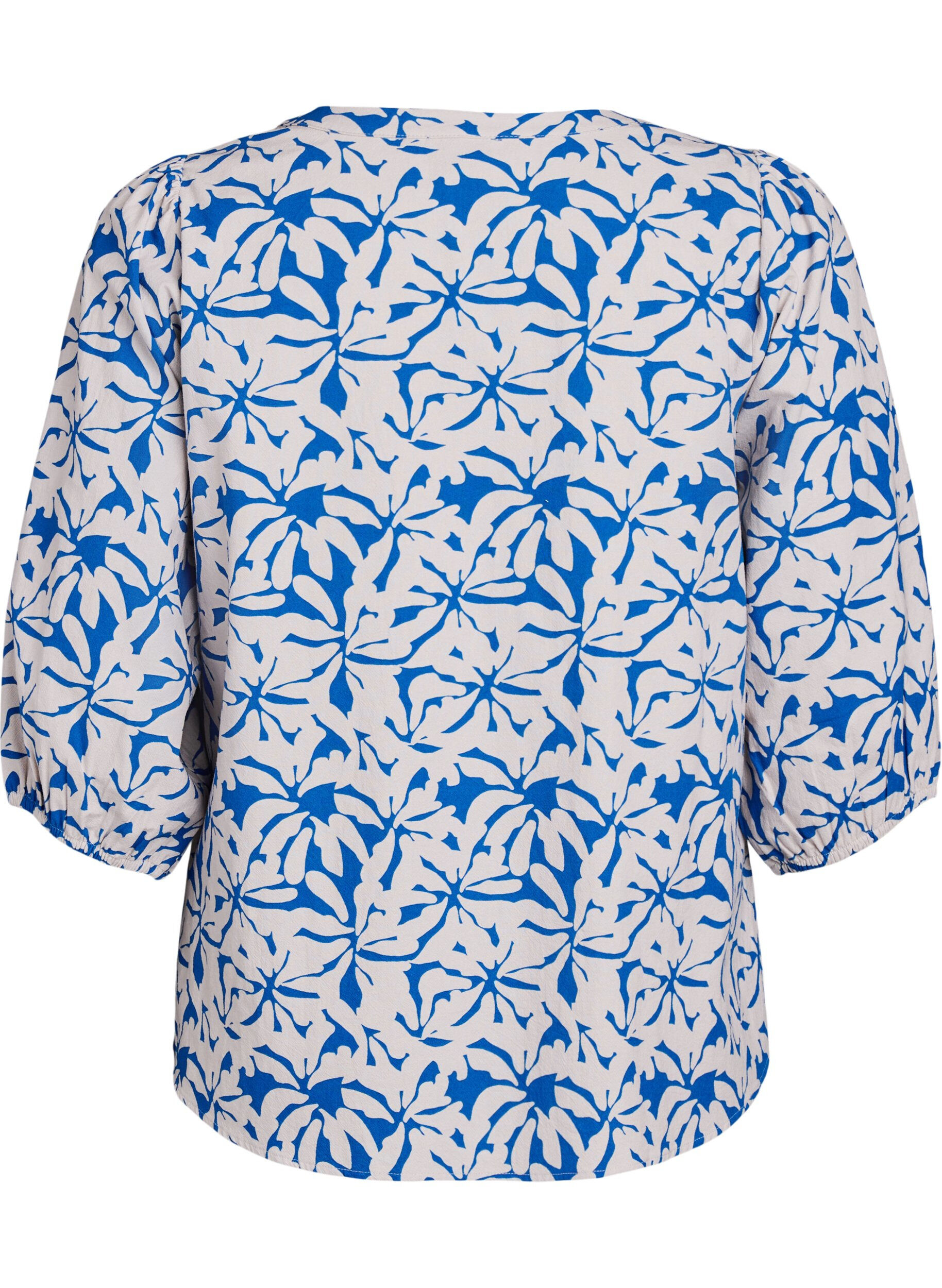Zizzi Baumwollbluse mit 3/4-&Auml;rmeln und Blumenmuster, Blau, Packshot image number 1