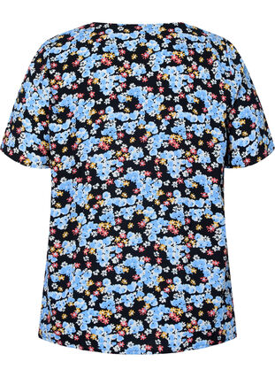 Bedrucktes Pyjama-Oberteil aus Viskose, Black Blue Flower, Packshot image number 1