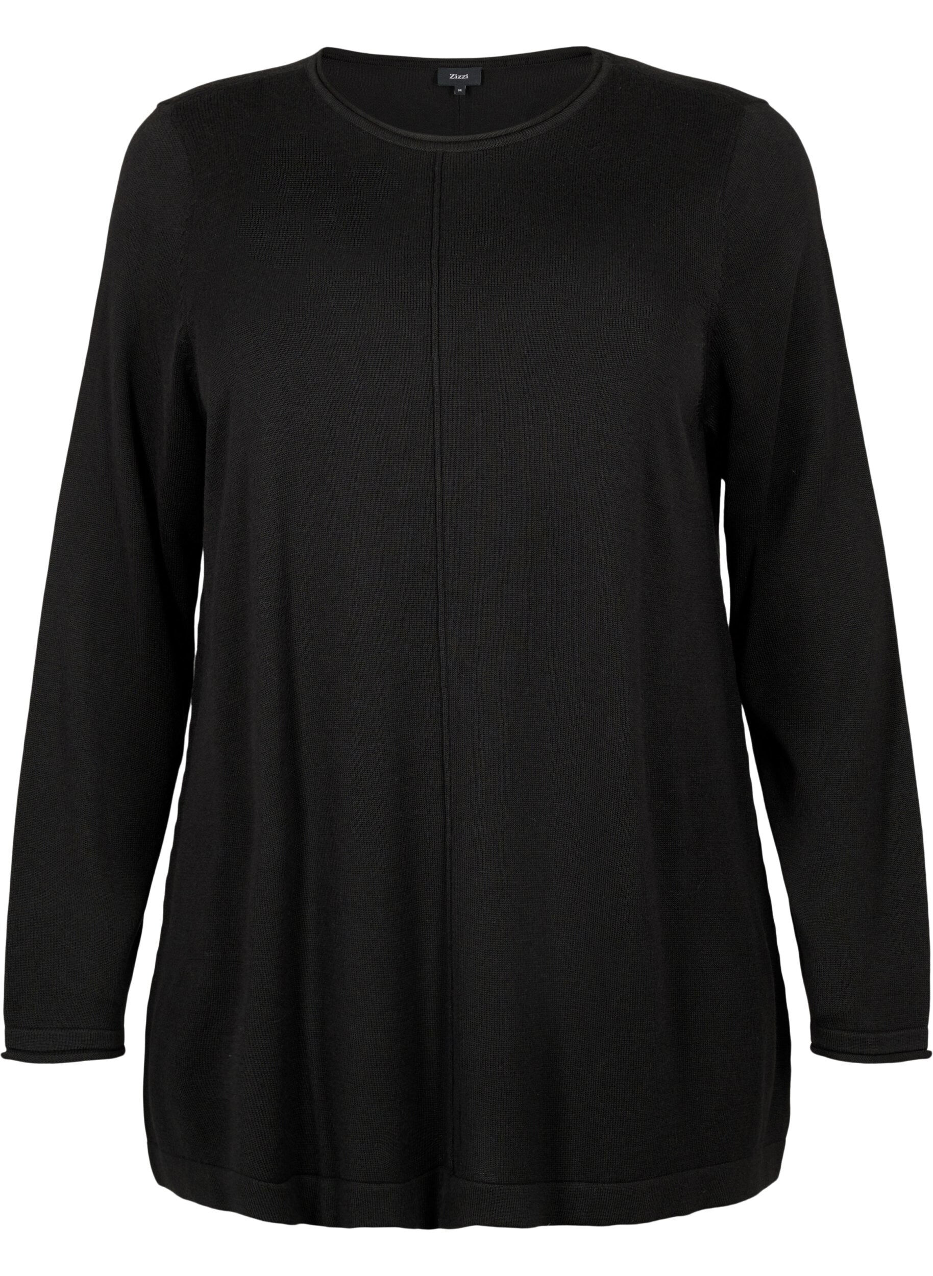 Zizzi Gestrickte Bluse aus Baumwoll-Viskose-Mischung, Schwarz, Packshot image number 0