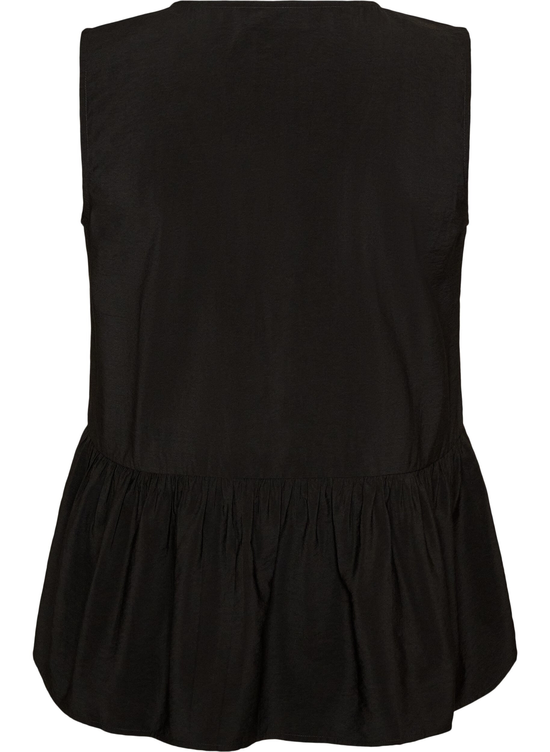 Zizzi&Auml;rmellose Sch&ouml;&szlig;chenbluse mit dekorativen Kn&ouml;pfen, Schwarz, Packshot image number 1