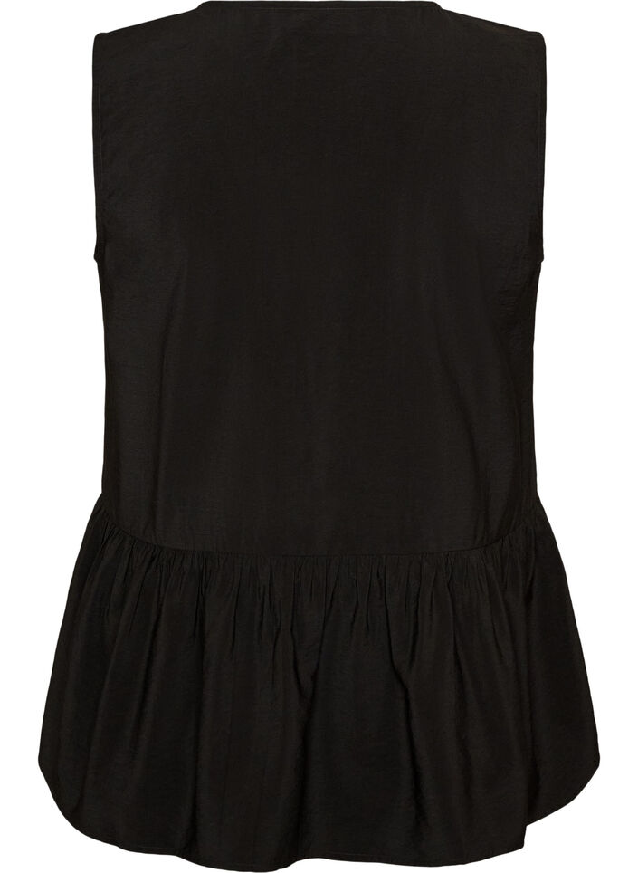 &Auml;rmellose Sch&ouml;&szlig;chenbluse mit dekorativen Kn&ouml;pfen, Schwarz, Packshot image number 1