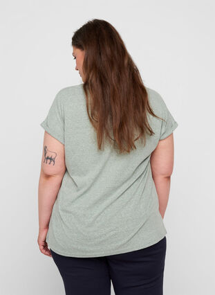 Meliertes T-Shirt aus Baumwolle, Chinois Green Mel., Model image number 1