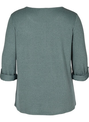 Bluse mit 3/4 Ärmeln und Reißverschluss, Balsam Green Mel, Packshot image number 1