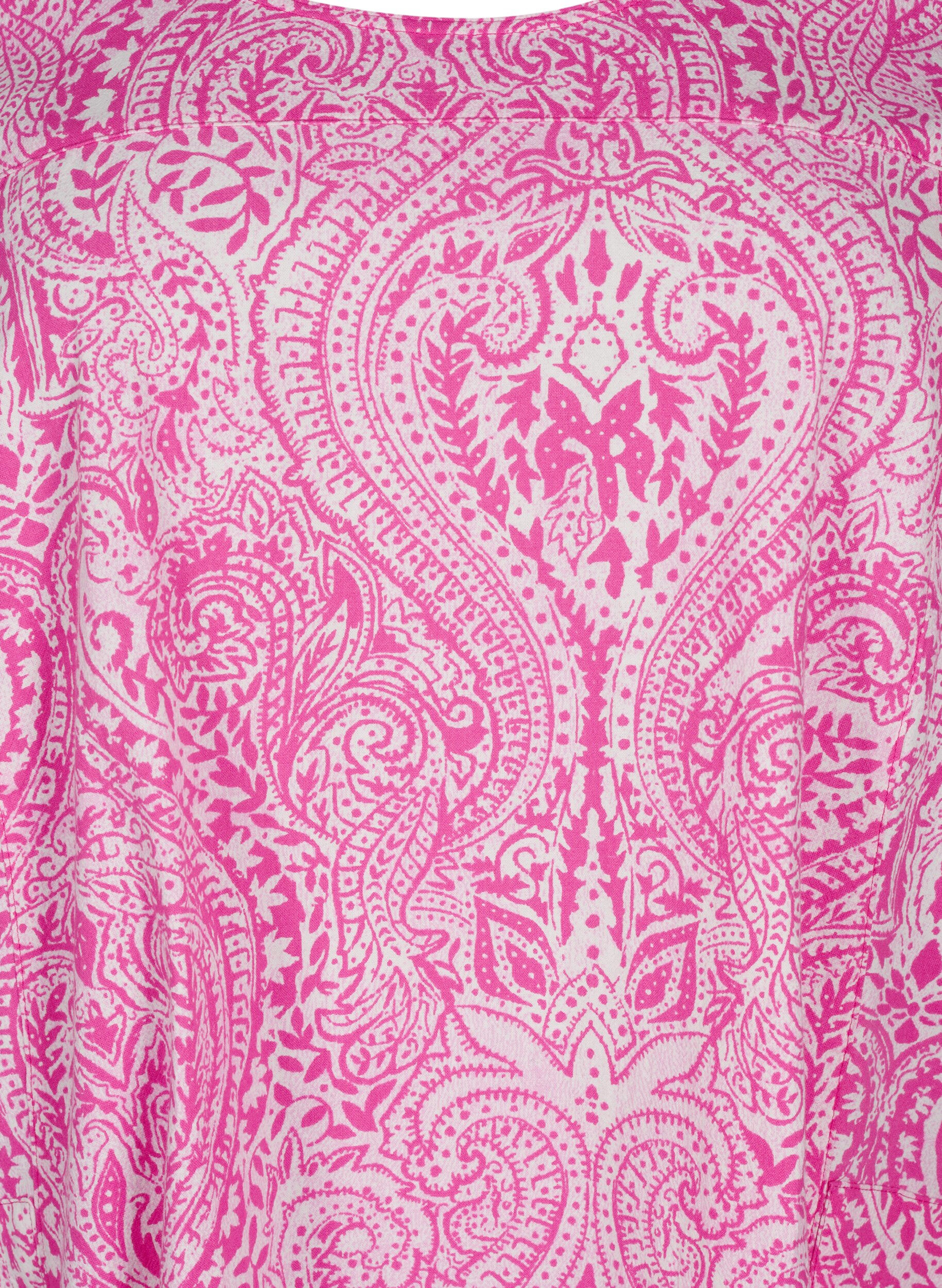 Zizzi Kurz&auml;rmliges Baumwollkleid mit Paisley-Print, Pink, Packshot image number 2