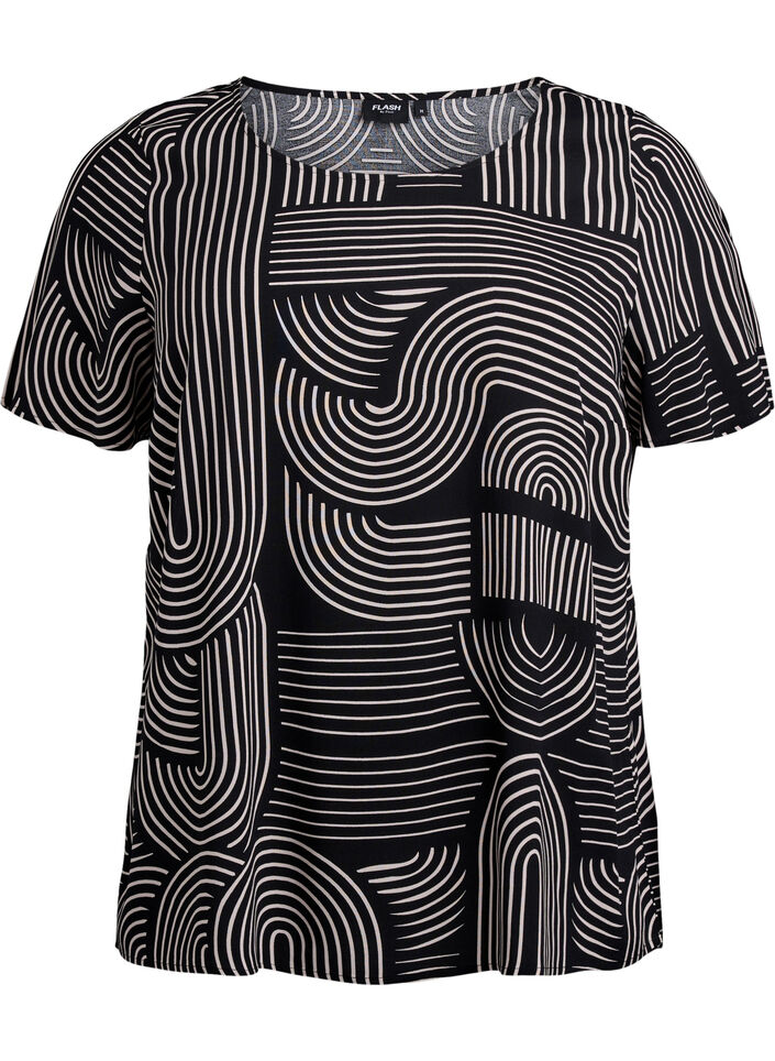 Kurzarmbluse aus Viskose mit Aufdruck, Schwarz, Packshot image number 0