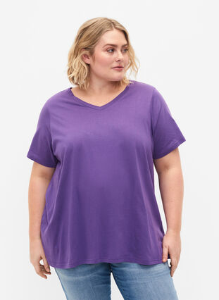 Kurzärmeliges T-Shirt mit A-Linie, Deep Lavender, Model image number 0