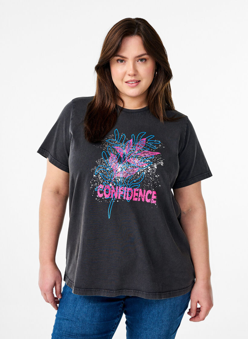 T-Shirt aus Bio-Baumwolle mit coolem Print, Grau, Model image number 0