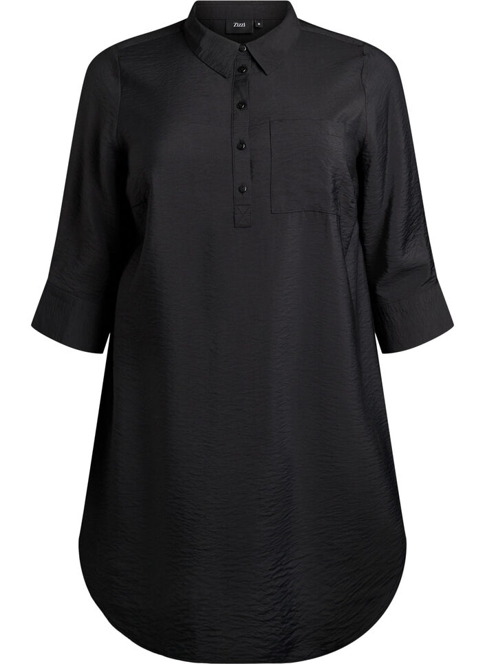 Kleid mit Kragen und Brusttasche, Schwarz, Packshot image number 0