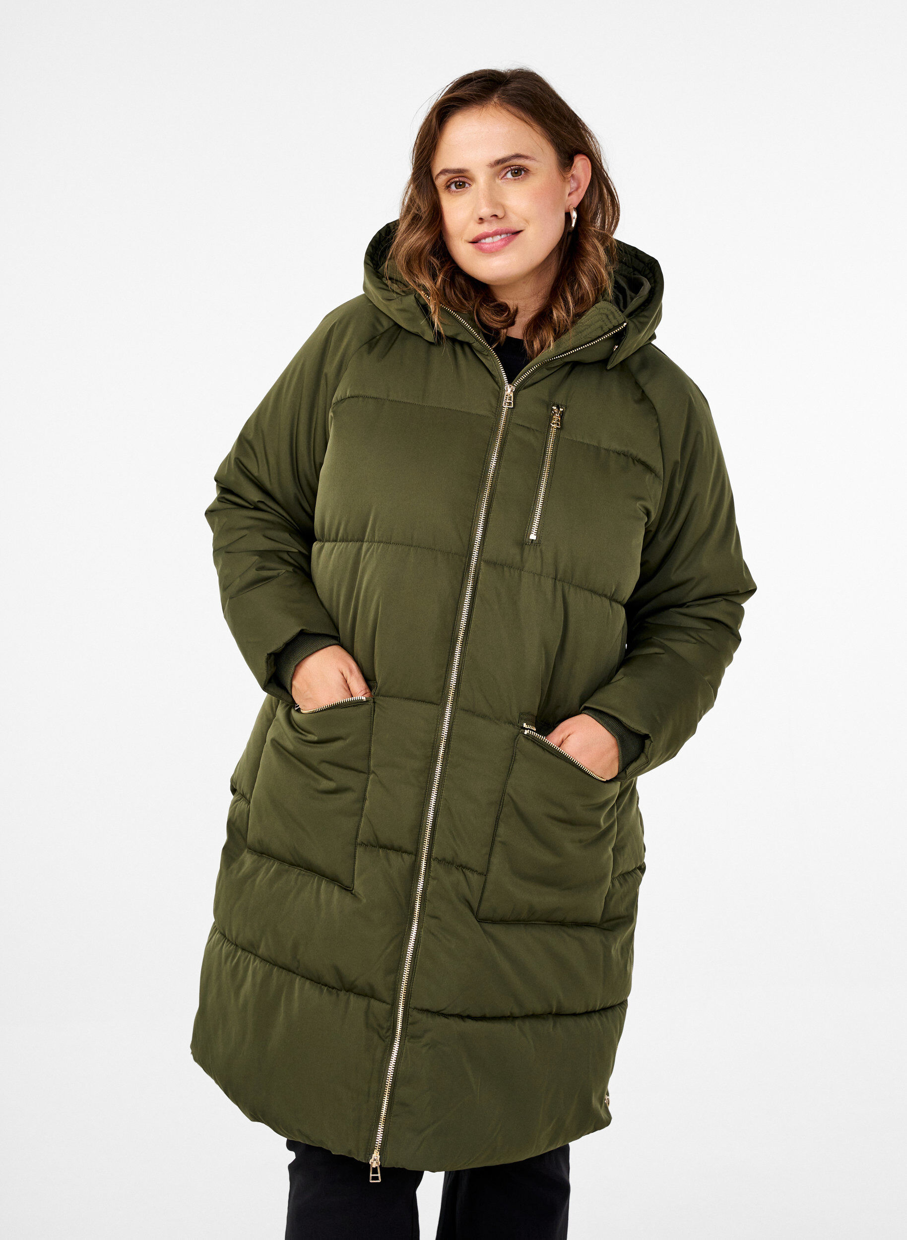 Zizzi Pufferjacke mit Kapuze, Gr&uuml;n, Model image number 0