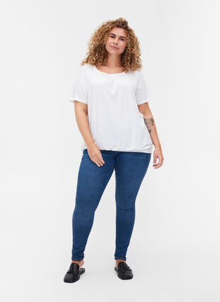 Kurzarm T-Shirt aus Viskose mit Gummibund, Bright White, Model image number 2