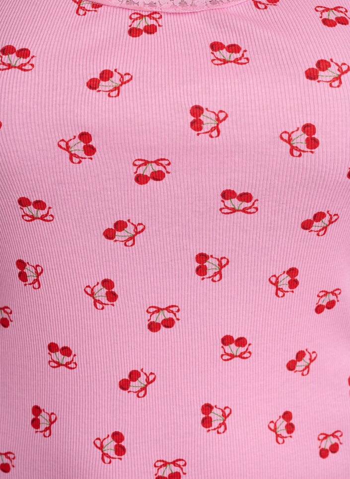 Oberteil mit Aufdruck und Spitzenborte, Pink, Packshot image number 2