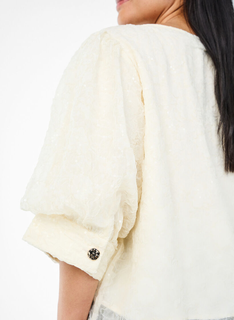 Partybluse mit Pailletten und halblangen Ärmeln, Vanille, Model image number 3