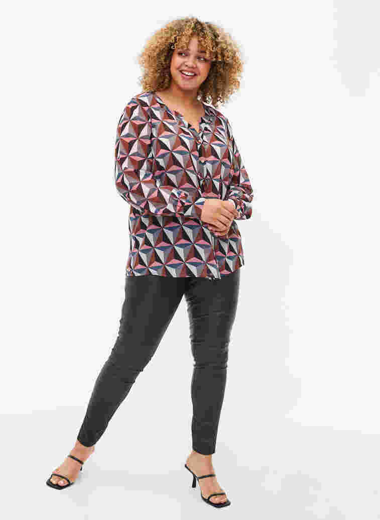 Hemdbluse mit V-Ausschnitt und Print, Graphic Pink, Model image number 2