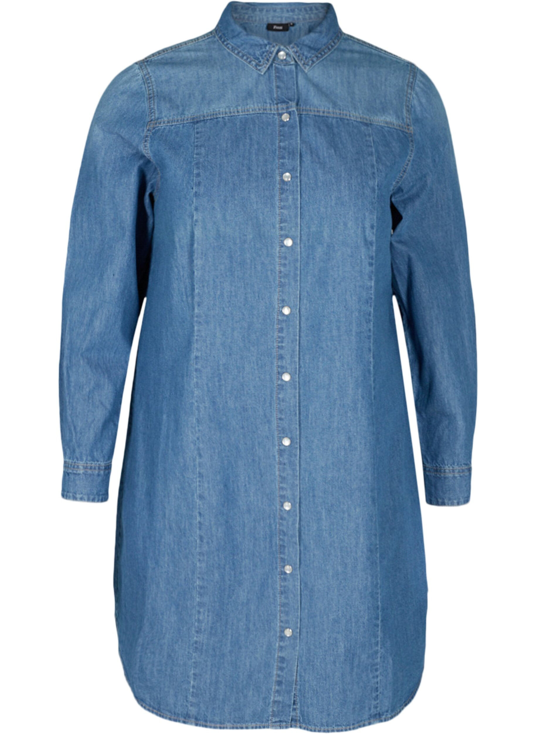 Zizzi Lange Denim-Hemdbluse aus Baumwolle, Blue denim, Packshot image number 0