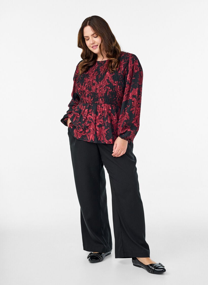Bluse mit Puff und langen &Auml;rmeln, Schwarz, Model image number 1