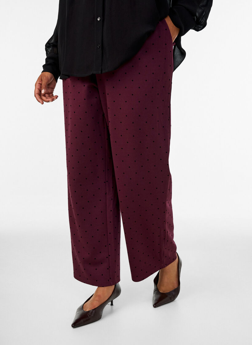 Gepunktete Hose mit hoher Taille und geraden Beinen, Rot, Model image number 2