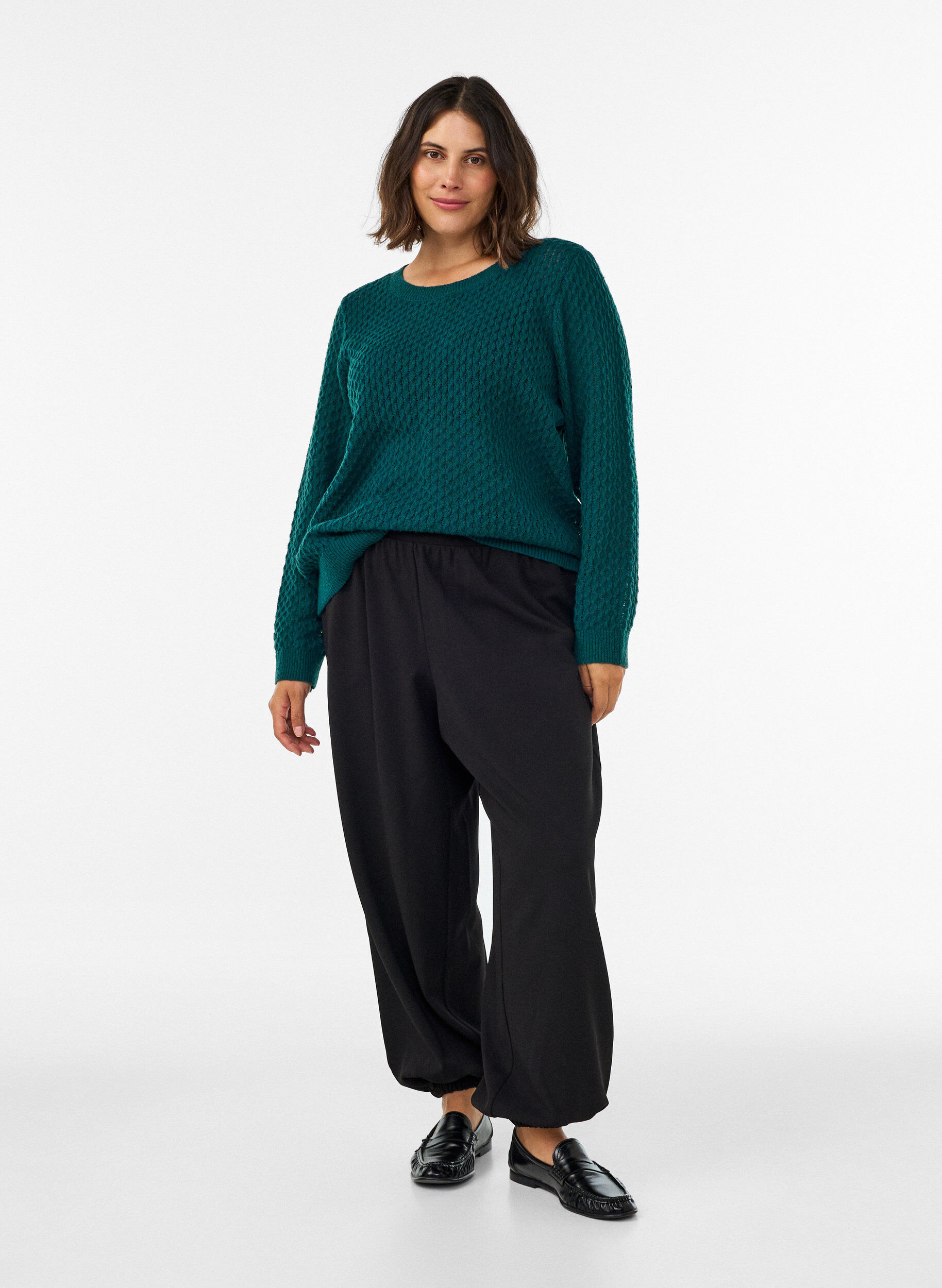 ZizziStrickbluse mit strukturiertem Lochmuster, Gr&uuml;n, Model image number 1