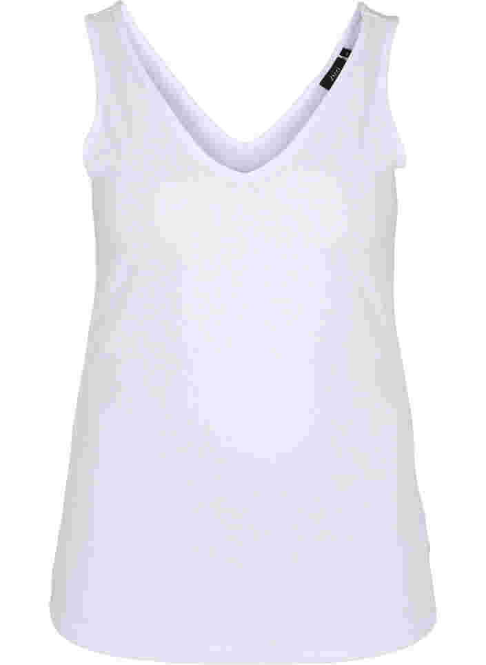 Basic Top aus Rippqualität mit V-Ausschnitt, Bright White, Packshot image number 0