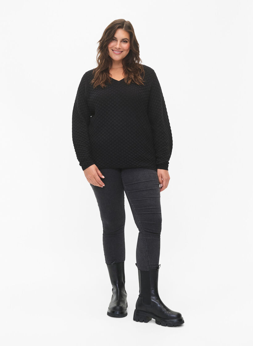 Pullover mit Strukturmuster aus Bio-Baumwolle	, Black, Model image number 2