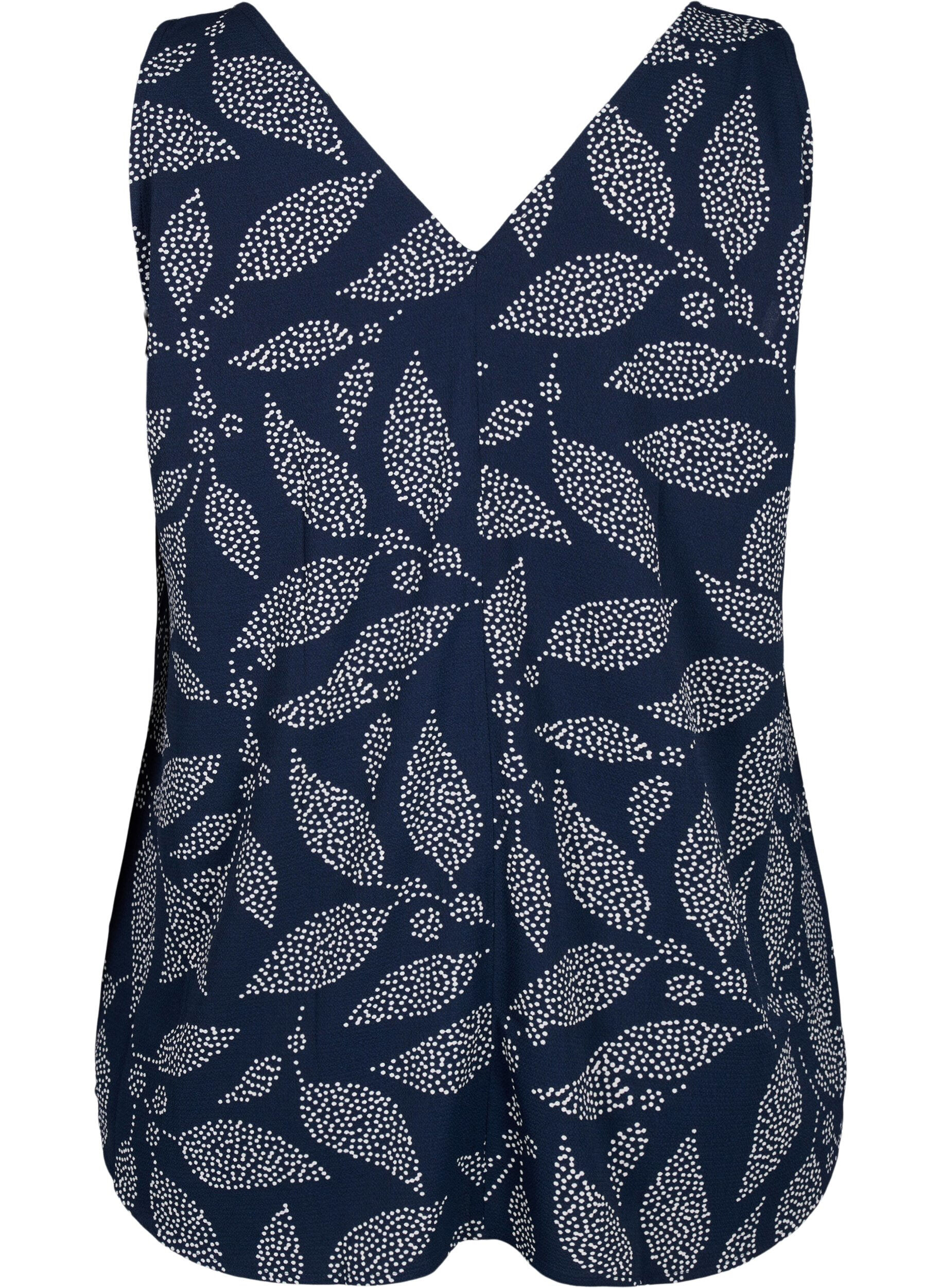 Zizzi Gedrucktes Top mit V-Ausschnitt, Navy B. w. Dot Leaf, Packshot image number 1