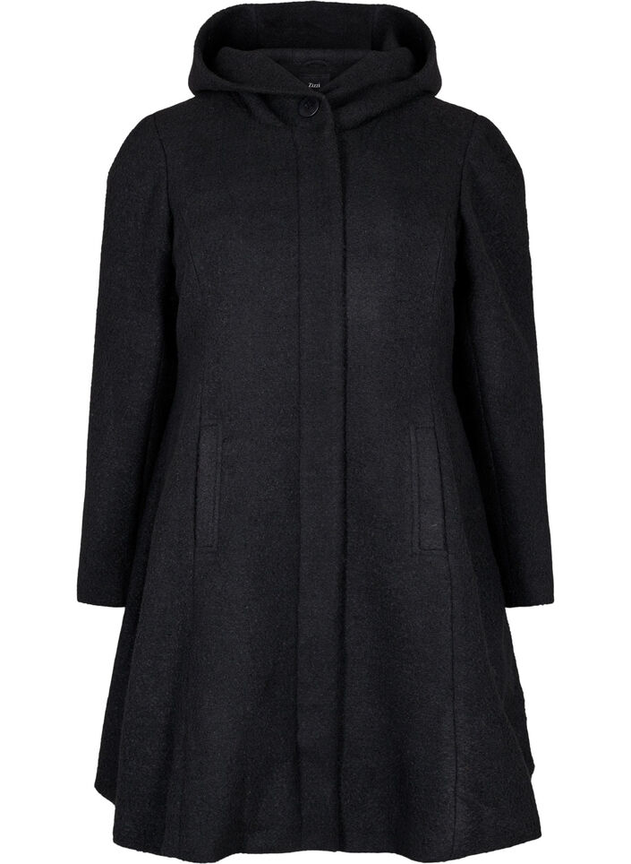 Mantel mit Kapuze in A-Form, Black, Packshot image number 0